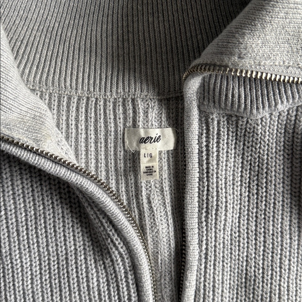 Aerie Light Gray Ribbed Zip-Up - Picture 2 of 3